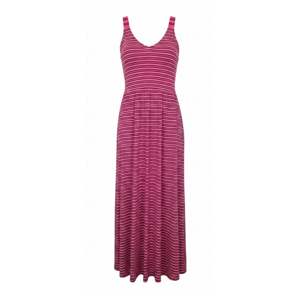 Women Pink Purple Striped Sleeveless Maxi Knit dress stretchy slit size small